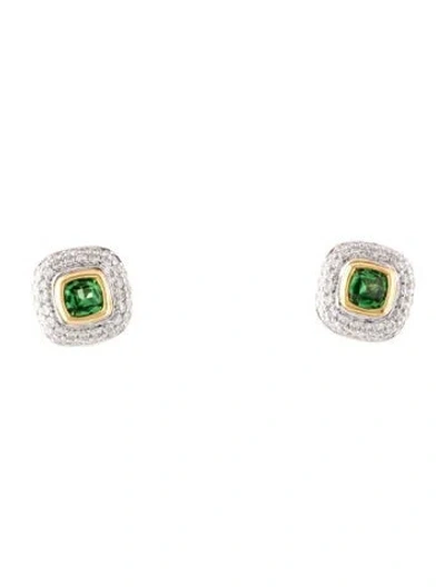 Pre-owned Earrings 18k Tsavorite Garnet & Diamond Stud  In Multi