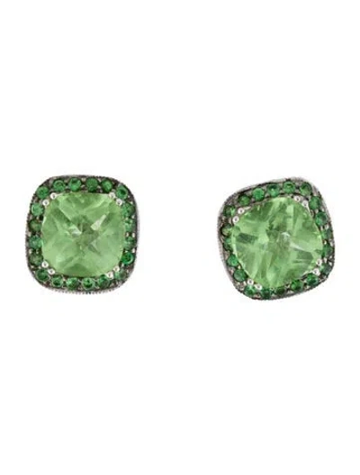 Pre-owned Earrings 18k Tsavorite, Glass & Diamond Stud  In Multi
