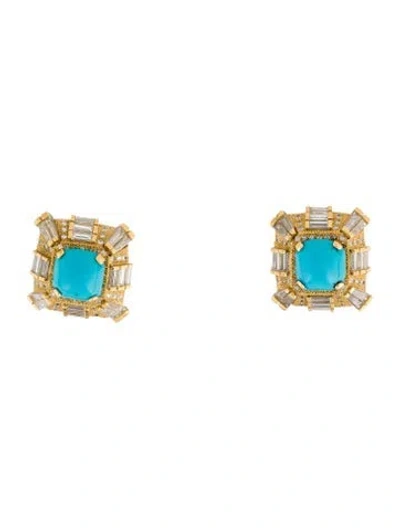 Pre-owned Earrings 18k Turquoise & 5.25ctw Diamond Earclips In Multi