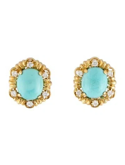 Pre-owned Earrings 18k Turquoise & Diamond Earclip In Multi