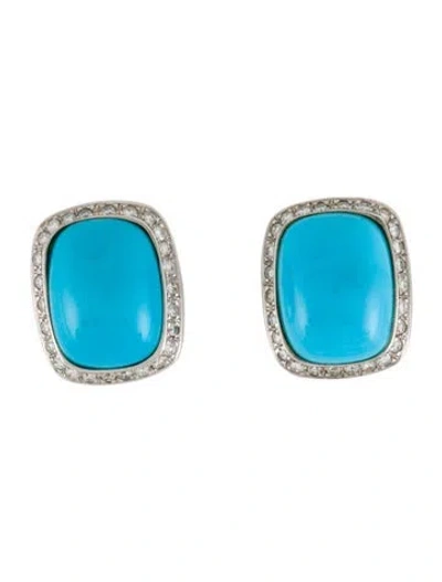 Pre-owned Earrings 18k Turquoise & Diamond Earclips In Multi