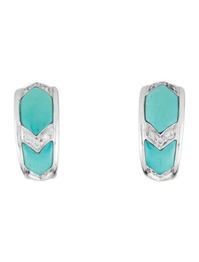 Pre-owned Earrings 18k Turquoise & Diamond Earclips In Multi