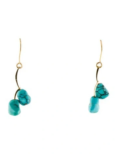 Pre-owned Earrings 18k Turquoise Drop  In Multi