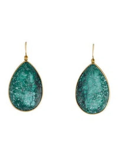 Pre-owned Earrings 18k Turquoise Drop  In Multi
