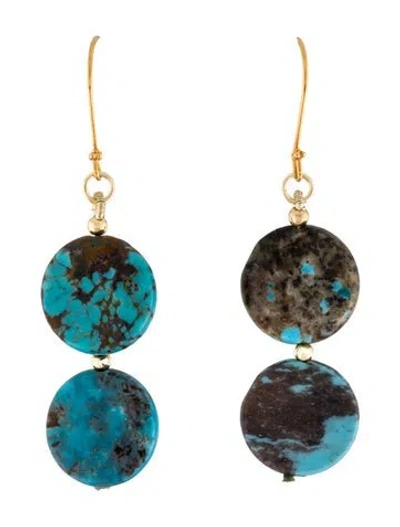 Pre-owned Earrings 18k Turquoise Drop  In Multi