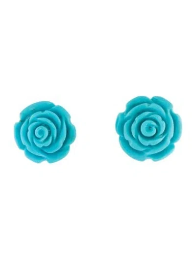 Pre-owned Earrings 18k Turquoise Flower Stud  In Multi