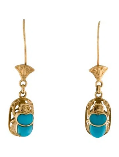 Pre-owned Earrings 18k Turquoise Scarab Drop  In Multi