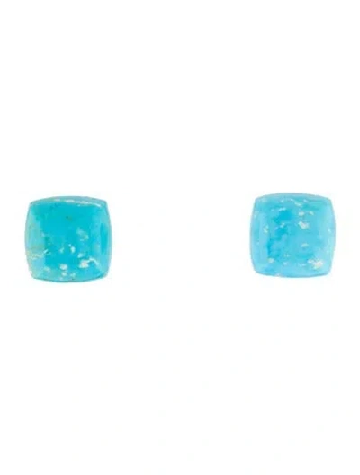 Pre-owned Earrings 18k Turquoise Stud  In Multi