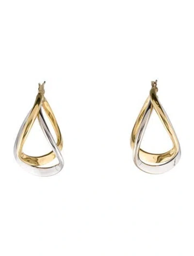 Pre-owned Earrings 18k Two-tone Crossover Hoop  In Multi