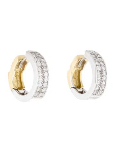 Pre-owned Earrings 18k Two-tone Cubic Zirconia Hoop  In Multi