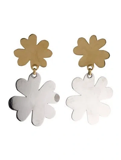 Pre-owned Earrings 18k Two-tone Four Leaf Clover Drop  In Multi