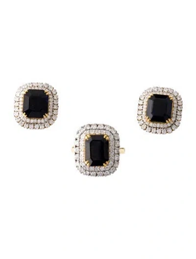 Pre-owned Earrings 18k Unheated Burma Sapphire & Diamond Cocktail Ring & Earring Set In Multi