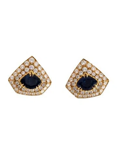 Pre-owned Earrings 18k Vintage 4.23ctw Diamond & Sapphire Clip-on  In Multi