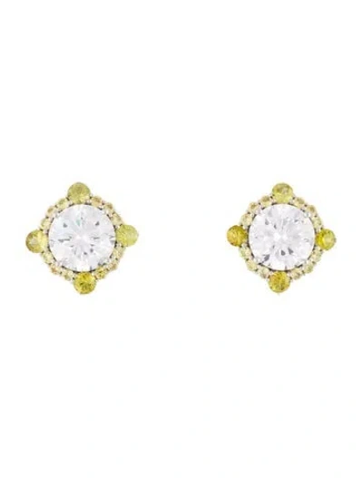 Pre-owned Earrings 18k Yellow Sapphire & 6.05ctw Lab-grown Diamond Clip-on  In Multi