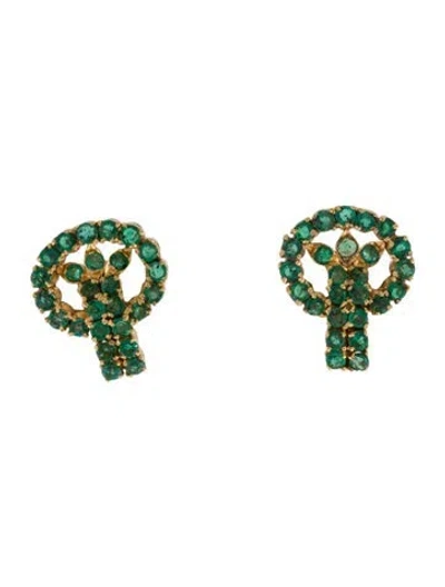 Pre-owned Earrings 20k 1.24ctw Emerald Stud  In Multi