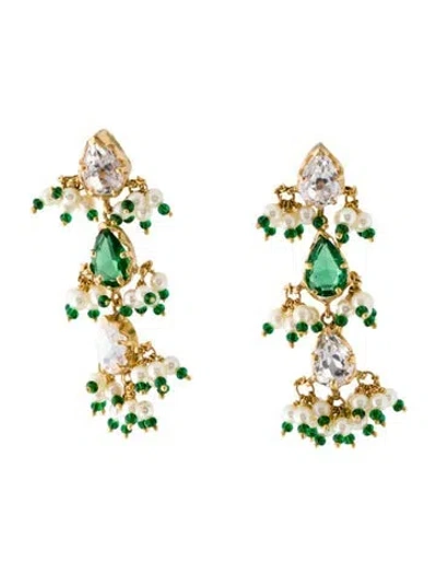 Pre-owned Earrings 20k 6.24ctw Sapphire, Pearl & Glass Chandelier  In Multi