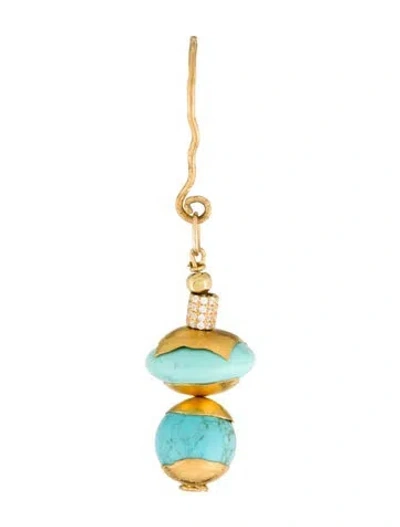 Pre-owned Earrings 20k Cubic Zirconia, Dyed Magnesite & Turquoise Single Drop Earring In Multi