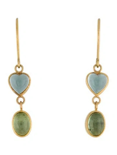 Pre-owned Earrings 22k Aquamarine & Tourmaline Drop  In Multi
