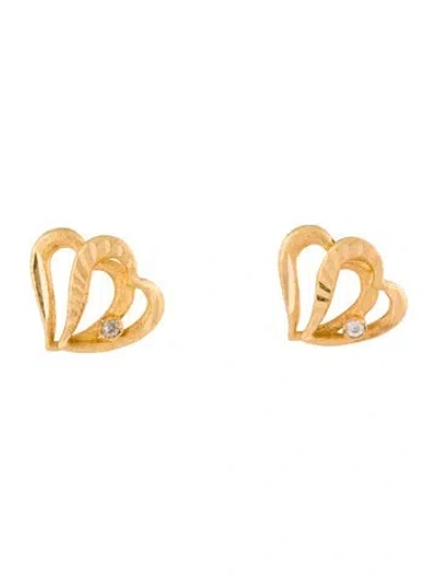 Pre-owned Earrings 22k Diamond Heart Stud  In Multi