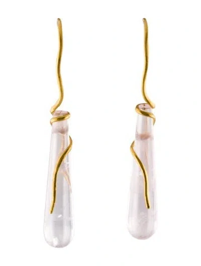 Pre-owned Earrings 22k Rose Quartz Drop  In Multi