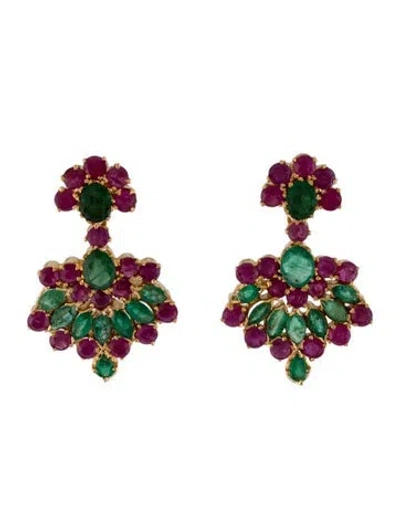 Pre-owned Earrings 22k Ruby & Emerald Drop  In Multi