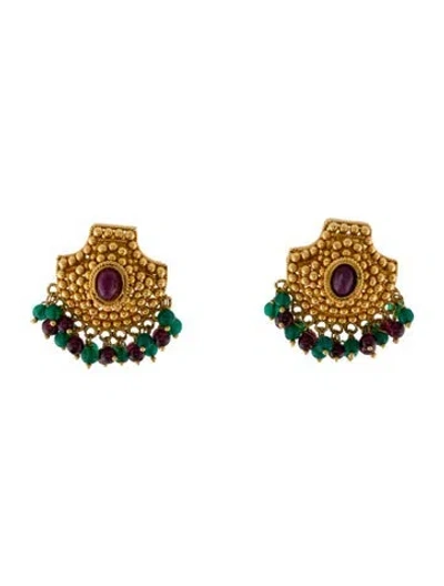 Pre-owned Earrings 22k Ruby, Garnet & Dyed Chalcedony Drop  In Multi