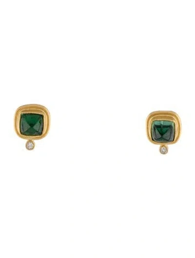 Pre-owned Earrings 22k Tourmaline & Diamond Stud  In Multi