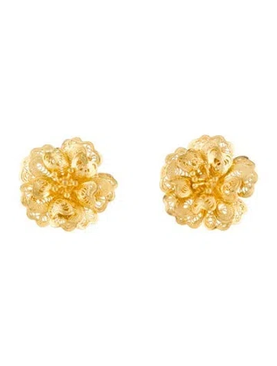 Pre-owned Earrings 23k Filigree Flower Stud  In Multi