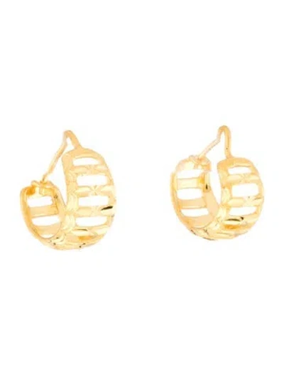 Pre-owned Earrings 24k Etched Hoop  In Multi