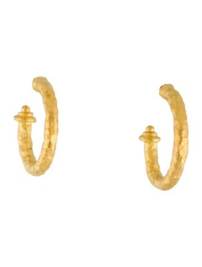Pre-owned Earrings 24k Hammered Hoop  In Multi