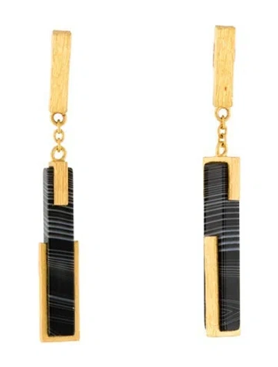 Pre-owned Earrings 24k Obsidian Drop  In Multi