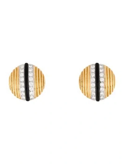 Pre-owned Earrings 3.20ctw Diamond & Onyx Disc Clip-on  In Multi