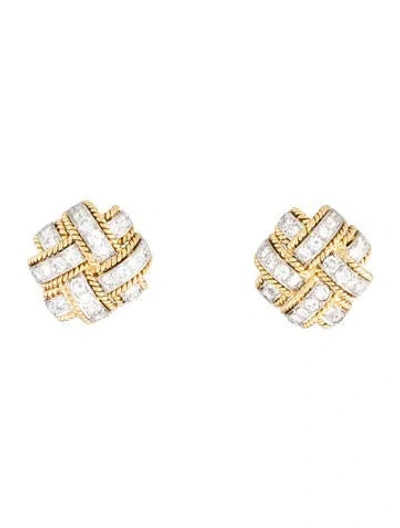 Pre-owned Earrings 3.36ctw Diamond Rope Lattice Earclips In Multi