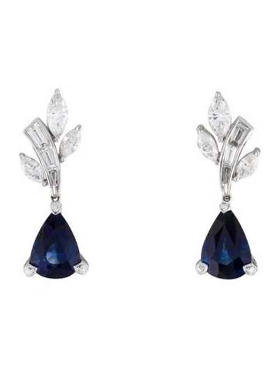 Pre-owned Earrings 4.84ctw Sapphire & Diamond Drop  In Multi