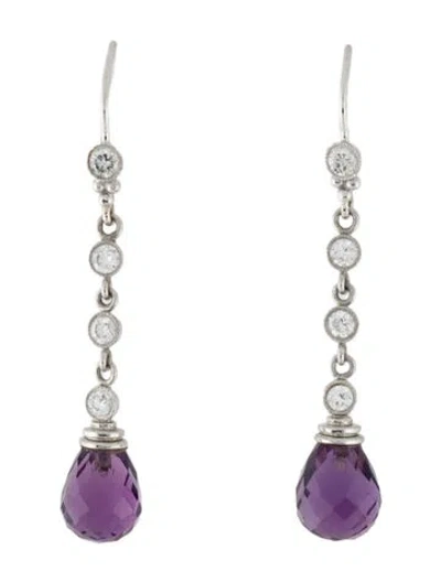 Pre-owned Earrings Amethyst & Diamond Drop  In Multi