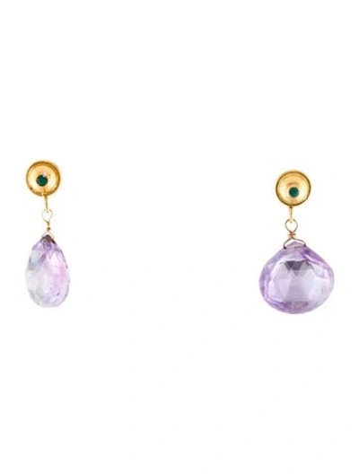 Pre-owned Earrings Amethyst & Dyed Chalcedony Drop  In Multi