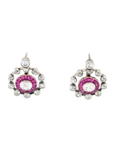 Pre-owned Earrings Antique 5.91ct Diamond & Ruby Drop  In Multi