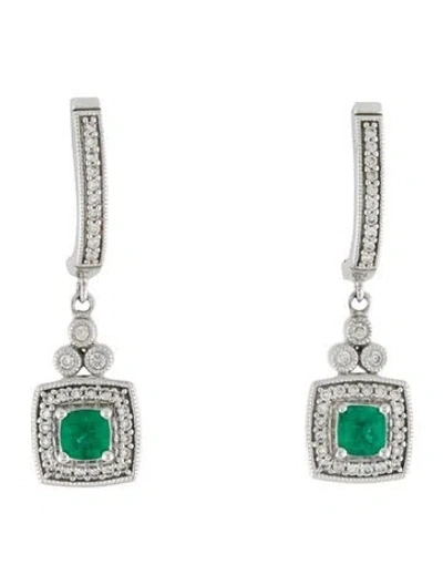 Pre-owned Earrings Ashi 14k Emerald & Diamond Drop  In Multi