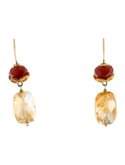 Pre-owned Earrings Carnelian & Citrine Drop  In Multi