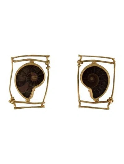 Pre-owned Earrings Carolyn Morris Bach 22k Ammonite Earclips In Multi