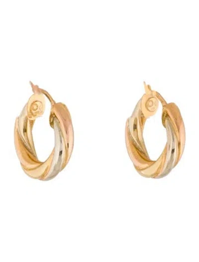 Pre-owned Earrings Charles Garnier 18k Tri-color Twist Design Hoop  In Multi