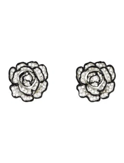 Pre-owned Earrings Crystal & Enamel Flower Clip-on  In Multi