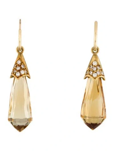 Pre-owned Earrings Diamond & Citrine Drop  In Multi