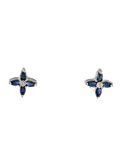 Pre-owned Earrings Diamond & Sapphire Earclip  In Multi