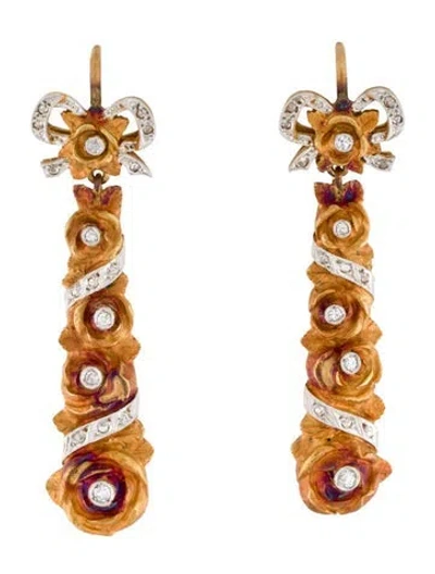 Pre-owned Earrings Diamond Rose & Bow Drop  In Multi