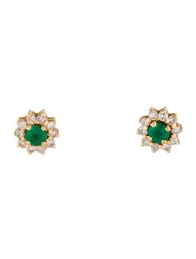 Pre-owned Earrings Emerald & Diamond Halo Stud  In Multi