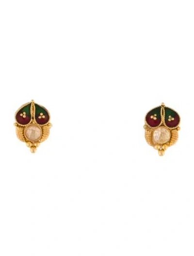 Pre-owned Earrings Enamel & Glass Stud  In Multi