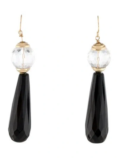 Pre-owned Earrings Errings 14k Quartz & Onyx Drop  In Multi