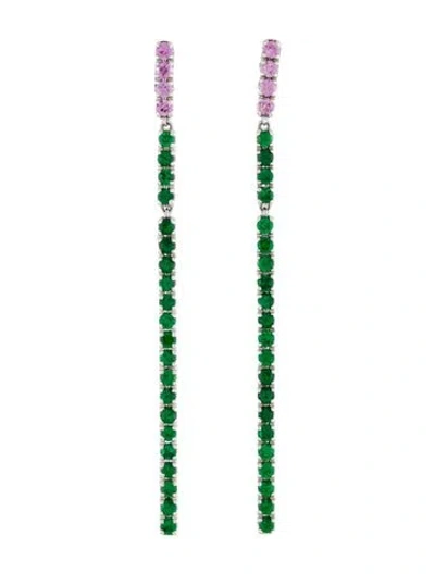 Pre-owned Earrings Haruni 18k Tsavorite & Sapphire Line Drop  In Multi