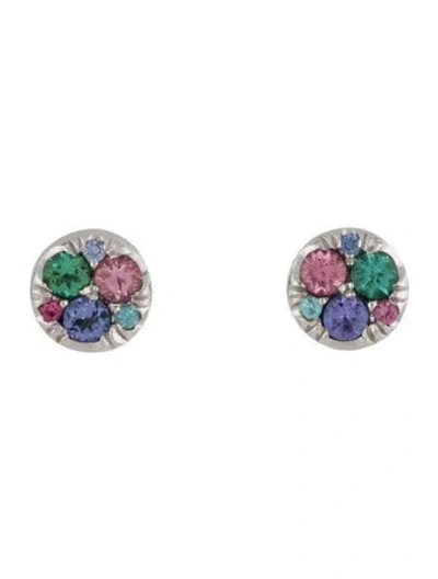 Pre-owned Earrings Joke Quick 18k Tanzanite, Tourmaline & Sapphire Stud  In Multi